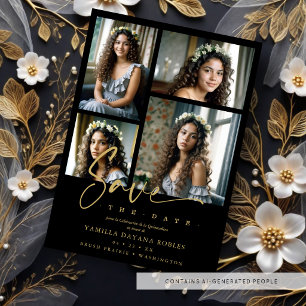 Spanisch Black Trendy Quinceañera Collage 4 Fotos Save The Date