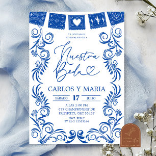 Spanisch blaue Talavera-Rahmen Nuestra Boda Einladung