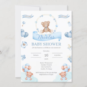 Spanisch Blue Bear Baby Dusche Einladung