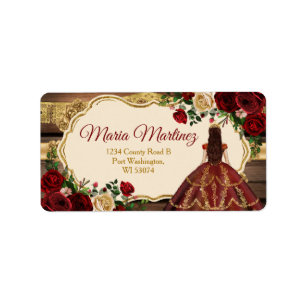 Spanisch Burgundy Floral Rustic Mis Quince Ansprac Adressaufkleber