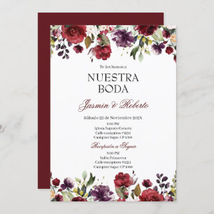 Spanisch Burgundy Floral Wedding Einladung