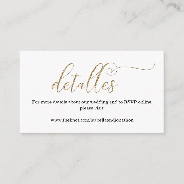 Spanisch Calligraphy Wedding Website Enclosure Car Begleitkarte (Vorderseite)