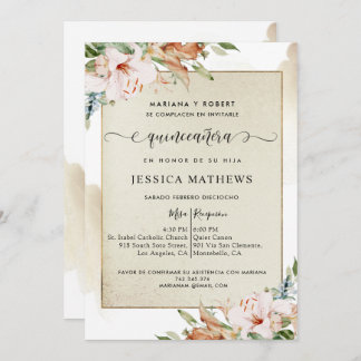 Spanisch, Champagner und Blush Quinceñera Einladung