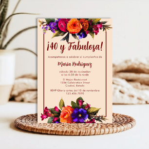 Spanisch Elegant Bright Florals Cream 40. Geburtst Einladung