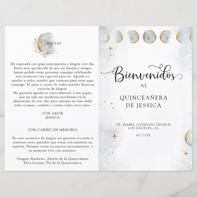 Spanisch, Elegant Celestial Quinceñera Programm (Vorderseite)