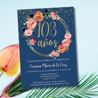 Spanisch Elegant Chic Blue Pink 103. Geburtstag Einladung