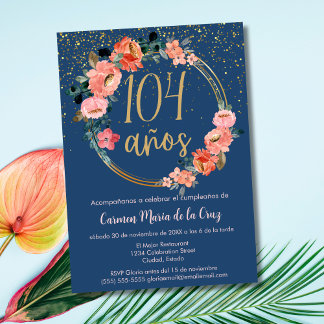 Spanisch Elegant Chic Blue Pink 104. Geburtstag Einladung