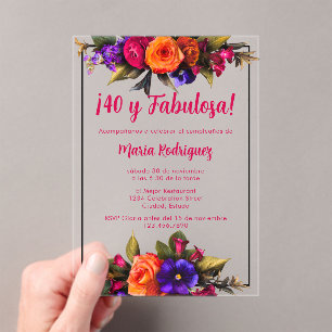 Spanisch Elegant Chic Bright Florals 40. Geburtsta Acryleinladungen