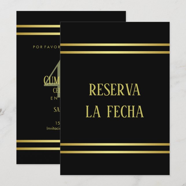 Spanisch Elegant Männlich Gold & Schwarz Geburtsta Save The Date (Vorne/Hinten)