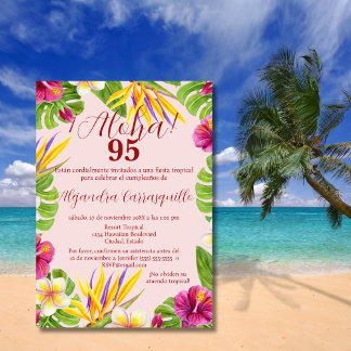 Spanisch Elegant Rosa Aloha farbenfroh 95. Geburts Einladung