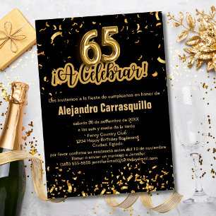 Spanisch Elegant Schwarz & Gold Konfetti 65. Gebur Einladung