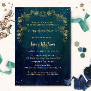 Spanisch, Elegant Starry Night Quinceñera Einladung