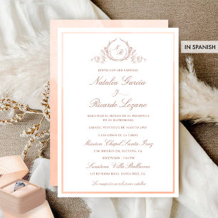 Spanisch: Elegante Peach Monogram Wedding Einladung