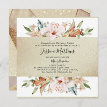 Spanisch, Eleganter Gold Champagne Floral Quinceñe