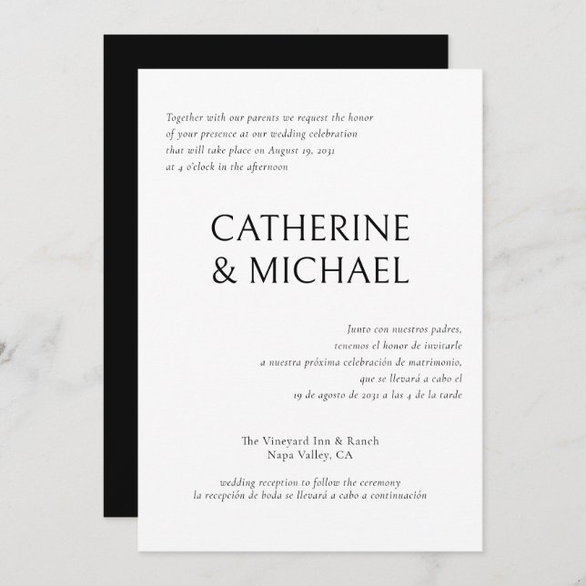 Spanisch Englisch Bilingual Elegante Classic Weddi Einladung (Vorne/Hinten)