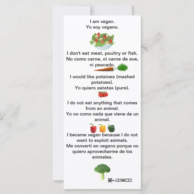 Spanisch Englisch Phrasen Vegan Cheat sheet card (Vorderseite)