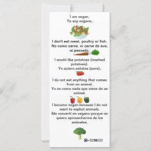 Spanisch Englisch PhrasesVegan Cheat sheet card