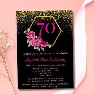 Spanisch Extravagant Black Gold & Pink 70. Geburts Einladung