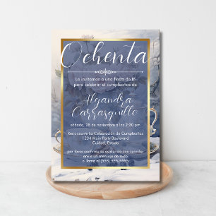 Spanisch Extravagant Blue Gold Tea Party 80. Gebur Einladung