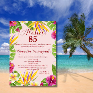 Spanisch farbenfroh Rosa Aloha Hawaiian 85. Geburt Einladung