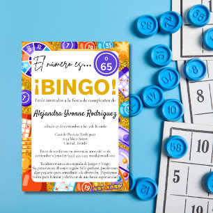 Spanisch farbenfrohe Bingo & Games Gold 65. Geburt Einladung