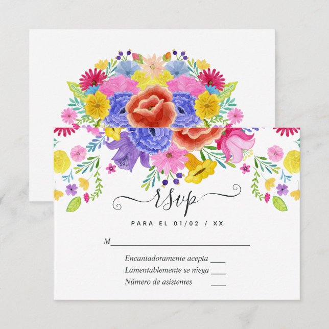 Spanisch Fiesta Quinceañera RSVP Karte (Vorne/Hinten)