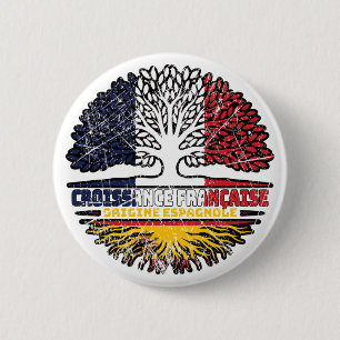 Spanisch Französisch Frankreich Baum Wurzeln Flagg Button