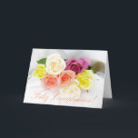 Spanisch: Geburtstag Cumpleanos weiß Karte<br><div class="desc">Foto de Rosas Para los cumpleanos De alguien besonderes. Personifizieren Sie SU Mensaje! Foto eines Blumenstraußes der Rosen in den Pastellfarben. Personifizieren Sie Ihre Mitteilung! Fotografie durch Maria Santos (Lusinhas tun Sul)</div>