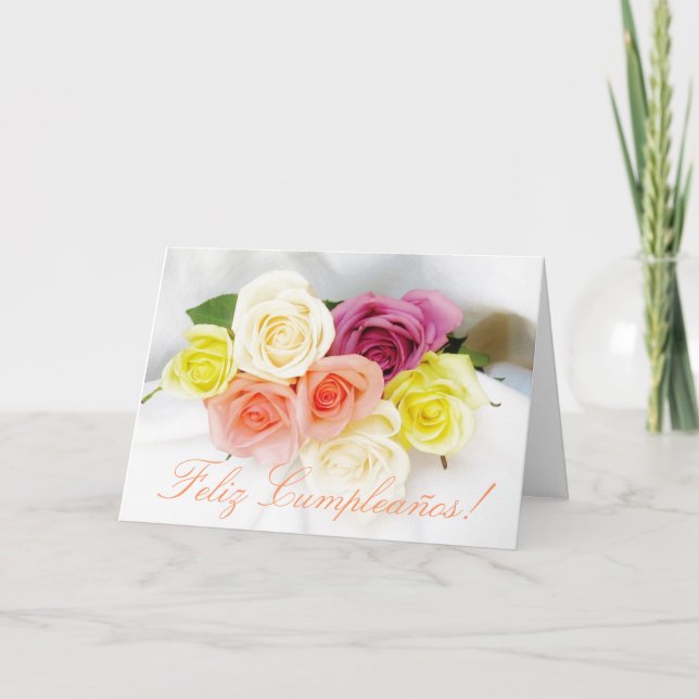 Spanisch: Geburtstag Cumpleanos weiß Karte (Vorderseite)