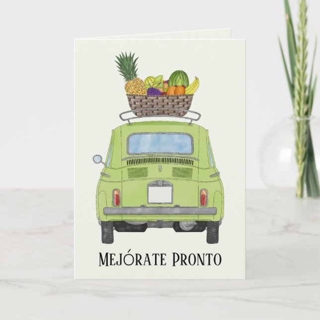 Spanisch Get well Red Retro Fiat 500 Karte (Vorderseite)