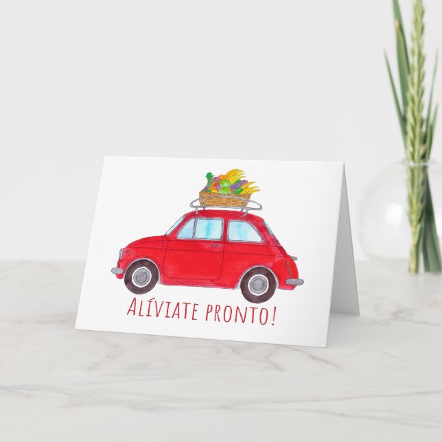 Spanisch Get well Red Retro Fiat 500 Karte (Vorderseite)