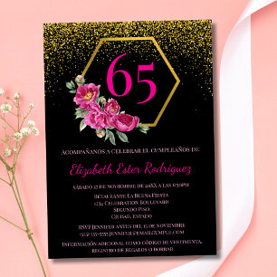 Spanisch Glamourös Schwarz Rosa 65. Geburtstag Einladung