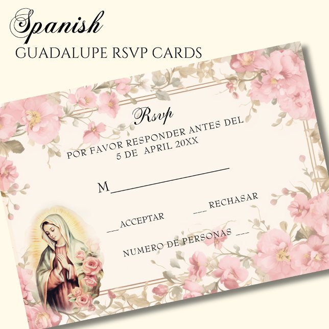 Spanisch Guadalupe Pink Floral Religiös RSVP Karte (Von Creator hochgeladen)