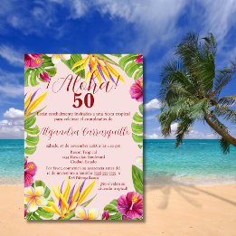 Spanisch Hawaiian Pink Aloha Tropical 50. Geburtst Einladung