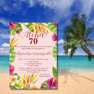 Spanisch Hawaiisch Rosa Aloha farbenfroh 70. Gebur Einladung