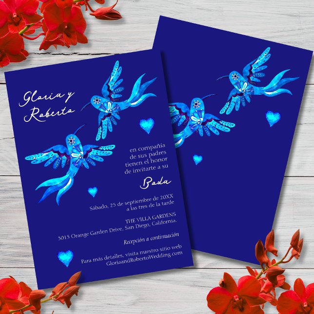 Spanisch, Invitación Boda Mexicana Colibrí Azul Einladung (Von Creator hochgeladen)