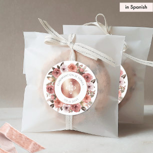 Spanisch, Konfirmation, Florales Umschlagsiegel /  Runder Aufkleber