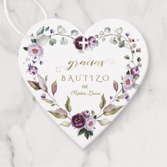 Spanisch Lila Pink Blume Gracias Bautizo Geschenkanhänger (Vorderseite)