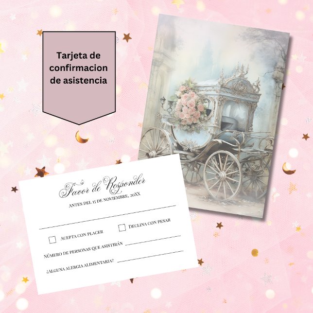 Spanisch Mairy Tale Wedding White RSVP Karte (Von Creator hochgeladen)