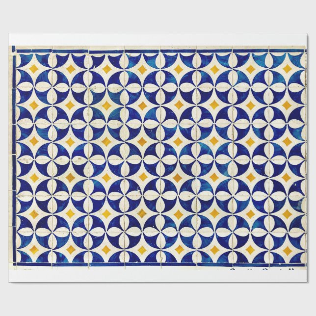 Spanisch marokkanischer Tile Navy Blau Gelb Geschenkpapier (Flach)