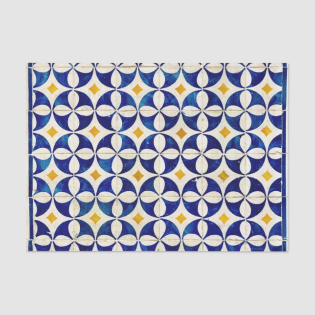 Spanisch marokkanischer Tile Navy Blau Gelb Seidenpapier (Vorderseite)