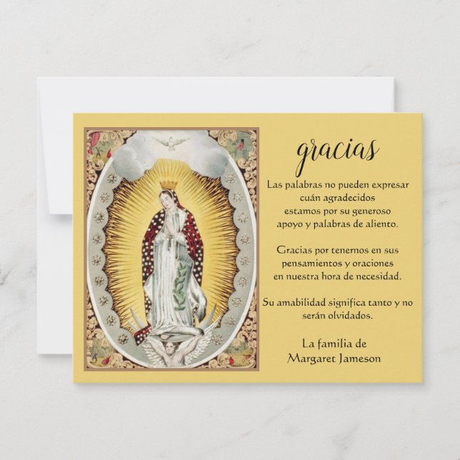 Spanisch Mary Guadalupe Danke, dass Sie Beileid Dankeskarte (Vorderseite)