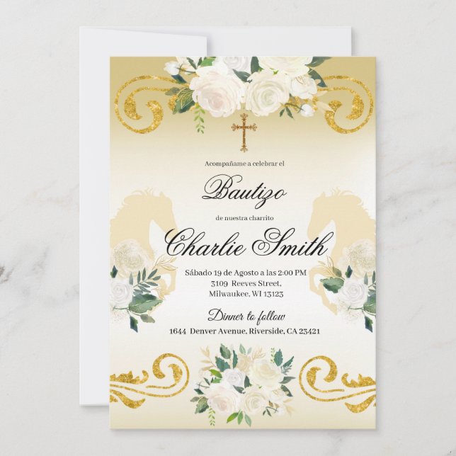 Spanisch mexikanisch Bautizo Gold Einladung (Vorderseite)