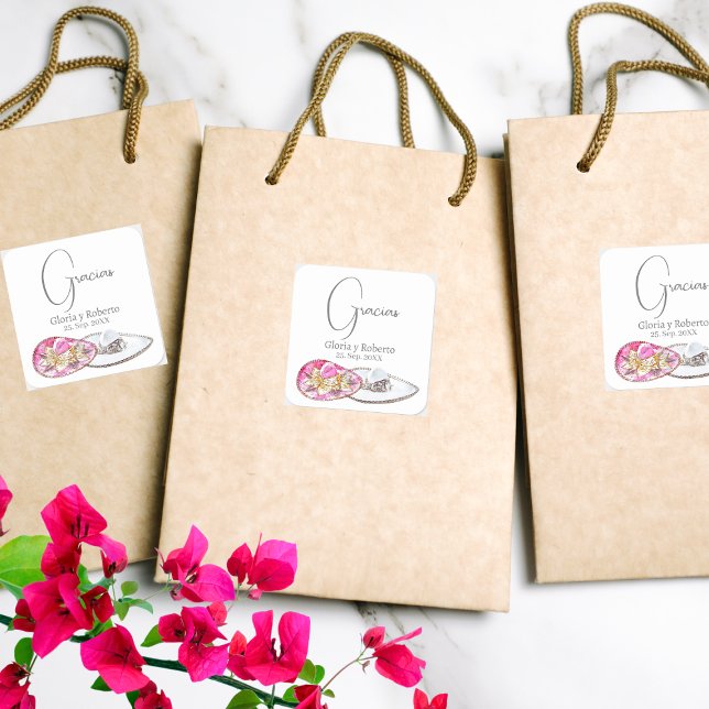 Spanisch, mexikanische Gastgeschenk Hochzeit Hacie Quadratischer Aufkleber (Von Creator hochgeladen)