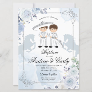 Spanisch mexikanische Silver Twin Charro Taufe Einladung