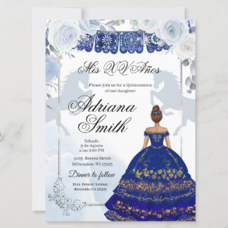 Spanisch mexikanisches Mis Quince Navy Blue Silver Einladung