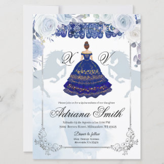Spanisch mexikanisches Mis Quince Navy Blue Silver Einladung