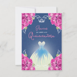 SPANISCH PINK & BLAUE QUINCEAÑERA   DANKESKARTE