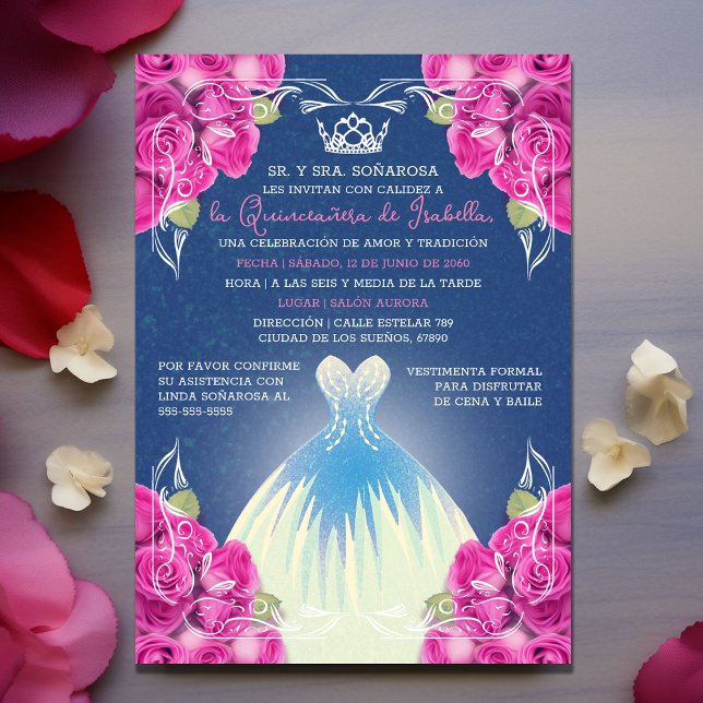 SPANISCH PINK & BLAUE QUINCEAÑERA | EINLADUNG (SPANISH PINK & BLUE QUINCEAÑERA | INVITATION)