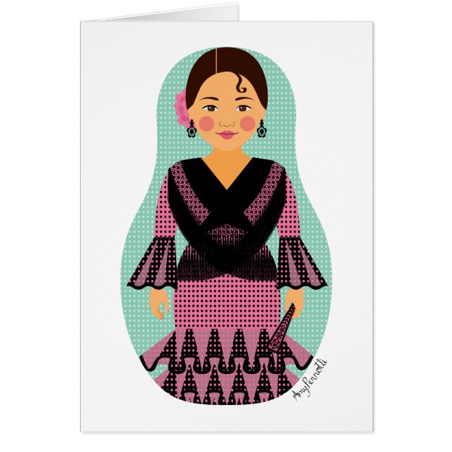 Spanisch Pink Dress Matryoshka Card (Vorne)